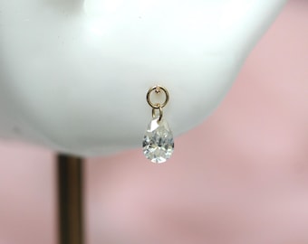 14K Floating Pear Diamond Charm, Hoop Charm, Tear Shape Charm, Lab Made Diamond Charm, Drop Shape Charm, Earring Add On, Diamond Dangle