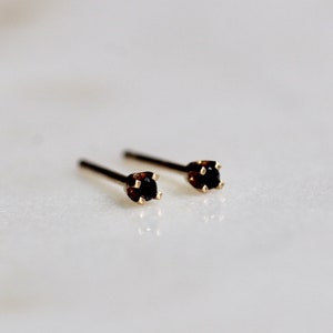14K Gold Tiny Black Diamond Studs, Black Diamond, Black Stone, Tiny Earrings, Solid Gold, Gold Stud, Real Gold, Post Studs. Four Prong image 8