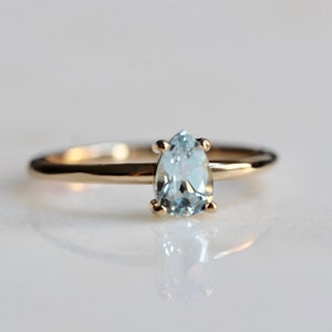 14K Gold Aquamarine Pear Solitaire Ring, Tear Shape Ring, Gemstone Engagement Ring, Light Blue Stone, Aqua Stone, Pear Shape, Drop Shape image 8