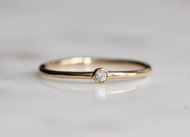 14K Gold Tiny Diamond Ring Diamond Ring Dainty Ring Small | Etsy