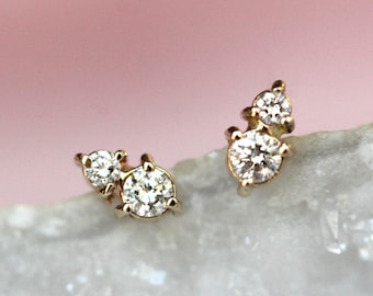 14k Gold Two Diamond Duo Stud