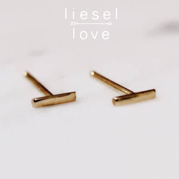 Solid 10K Gold Tiny Line Studs, Square Bar Studs, 10K Rose Gold, 10K Yellow Gold, Straight Studs, Stick Earring, Real Gold, Dainty Jewelry