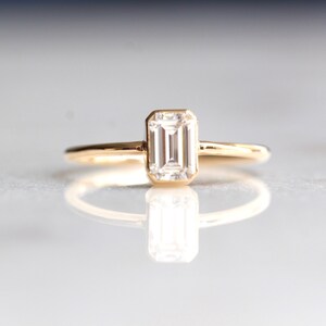 14K Gold Octagon Moissanite Ring, Emerald Cut Bezel, Moissanite Engagement Ring, Solitaire Ring, Diamond Substitute, Step Cut stone image 3