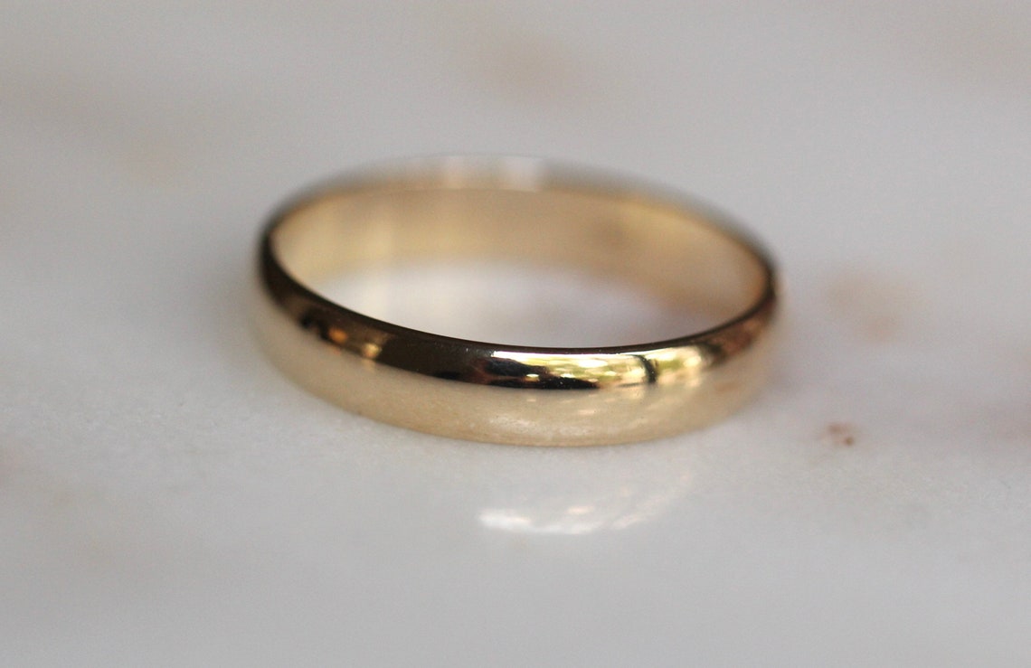 4mm Half Round Solid Gold Wedding Band 14K Gold Band 10K Etsy