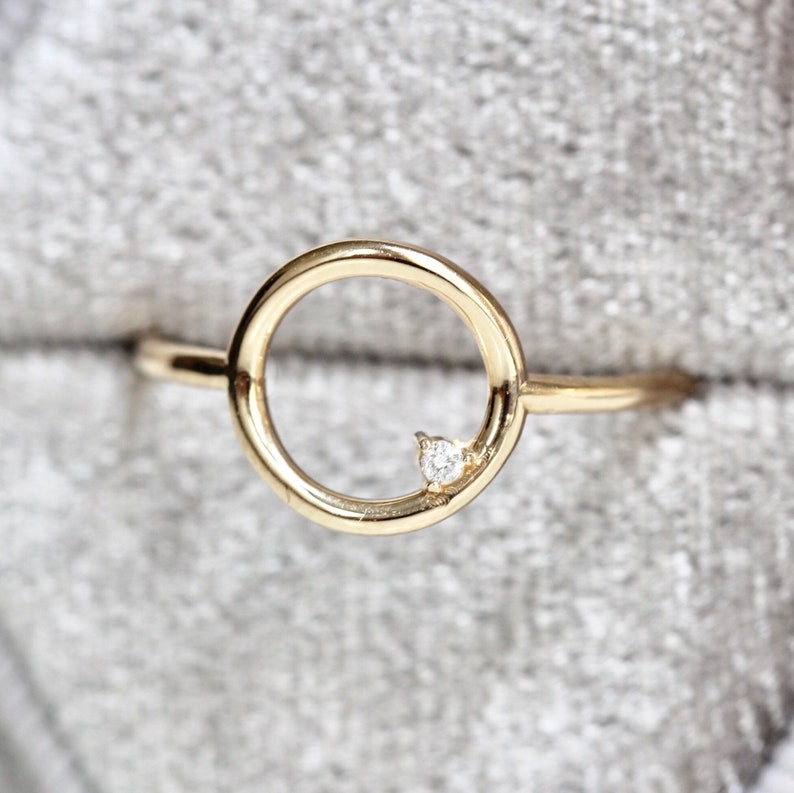 14K Open Circle Ring, Circle Diamond Ring, Modern Circle Ring, Geometric Ring, Round Ring, Loop Ring, Asymmetrical Ring, Solid Gold Ring image 5