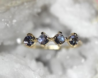 14K Tanzanite Ring, Purple Stone Ring, 10K Gold Ring, December Birthstone Ring, Rose-cut Stone, Four Stone Ring, Minimal Jewelry