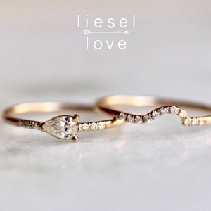 14K Gold Pear Diamond Engagement Ring Set, Perfect Pear Ring Set, Engagement Ring, Dainty Engagement Ring, Diamond Ring, Dainty Ring image 3
