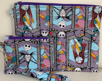Jack and Sally Zipper Pouches and Wristlet