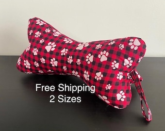 Free shipping-Neck Bone Pillow - Paw Print Buffalo Plaid