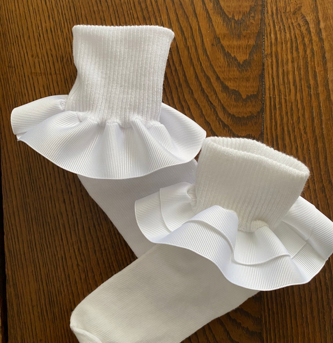 White Ruffled Ribbon Socks Etsy