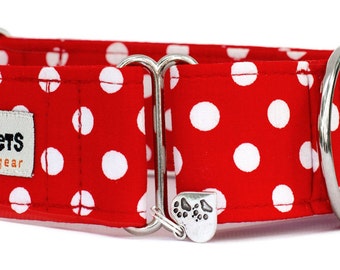 Noddy & Sweets Adjustable Martingale Collar [1", 1.5", 2" Polka Dots Red]