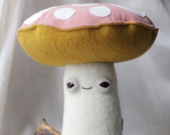 BIG friendly fungi toadstool * magic mushroom * forest woolly critter, whimsical art toy  - plushie softie MUTA