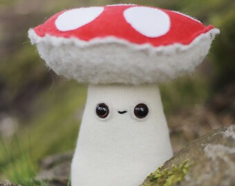 Friendly fungi toadstool * magic mushroom * forest woolly critter, whimsical art toy  - plushie softie MUTA