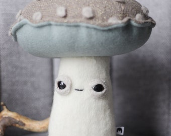 friendly fungi * magic mushroom * forest woolly critter, whimsical art toy  - plushie softie MUTA