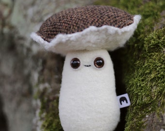 friendly fungi * little magic mushroom * woolly critter, whimsical art toy  - plushie softie MUTA