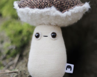 friendly fungi * little magic mushroom * woolly critter, whimsical art toy  - plushie softie MUTA