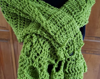 Crochet Boho Shawl: Lacy Green Acrylic Wrap