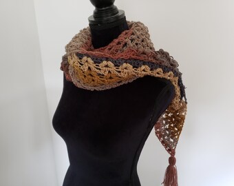 Crochet shawl - Triangle Shawl - Chunky Knit Scarf - Tassel Shawl - Women's Scarf - Oversized Scarf - Boho Scarf - Afghan Scarf