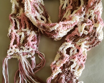 Scarf - Boho Scarf, Chunky Scarf, Crochet Scarf, Neckwarmer Scarf, Pink Scarf, Multicolor Scarf, Neopolitan Scarf