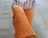 Yoga Socks - Toeless BalletSocks, Pilates, Dance Warmers, Crocheted Orange Socks, For Her, Superwash Yarn