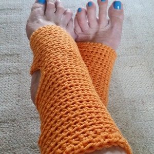 Yoga Socks - Toeless BalletSocks, Pilates, Dance Warmers, Crocheted Orange Socks, For Her, Superwash Yarn