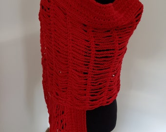 Shawl - Lacy Wrap, Handmade Shawl, Boho wrap, Crochet Shawl, Red Shawl, Crochet Scarf, Gift for Her, Fashion Accessories