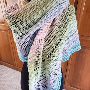 Ombre Shawl - Crochet shawl - Multicolor Shawl - Pastel Shawl - Women&#39;s Scarf - Oversized Shawl - Boho Shawl - Afghan Scarf - Beach Skirt
