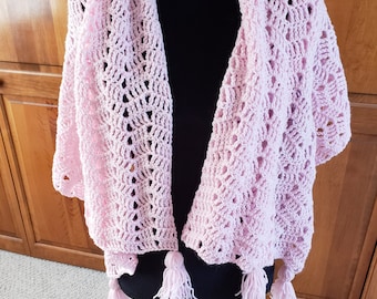 Shawl - Lacy Wrap, Handmade Shawl, Boho wrap, Crochet Shawl, Pink Shawl, Crochet Scarf, Summer Shrug, Summer Shawl, Gift