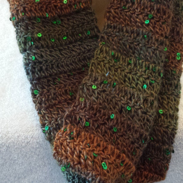 Crochet Infinity Cowl Scarf Sequins Multicolor