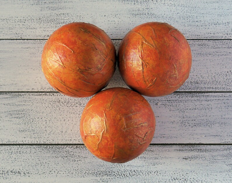 Set Of Three Orange Gold Autumnal Fall Textured Sphere Etsy