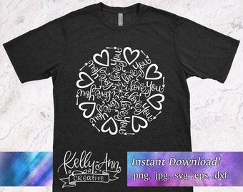 Ich liebe dich Mandala Cut File | Valentinstag Clipart (digitaler Download)