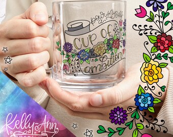 Tasse mit Ehrgeiz Klarglasbecher | Skandinavisches Florales Design