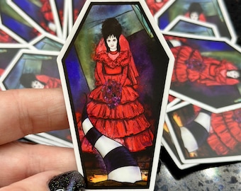 Lydia Deetz Red Wedding Dress Betelgeuse Coffin Vinyl Sticker