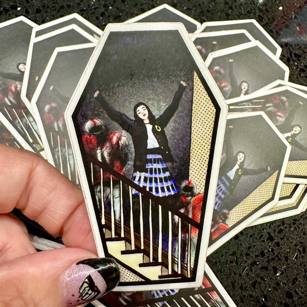 Lydia Deetz Jump in the Line Shake Señora Beetlejuice 3” x 1.75” coffin die cut vinyl sticker