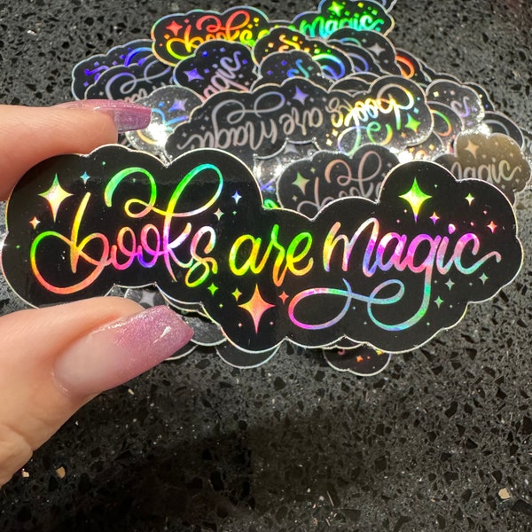 Books are magic - Kindle, ebook, book - 3" x 1.81" - Rainbow holographic - die cut vinyl sticker