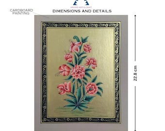 Hand-Painted Mugal Floral Art, Golden Border, Rajasthani Home Decor