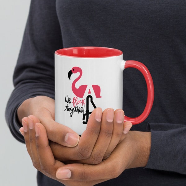 Airstream Flamingo Mug - Airstream Mug - Flamingo Mug - We Flock Together Airstream Flamingo Mug with Color on the Inside