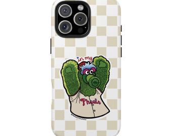 Custodia per iPhone Phillies Phanatic In My Pheels - Custodia per iPhone a scacchi bianco crema, regalo per gli appassionati di sport, amanti del baseball