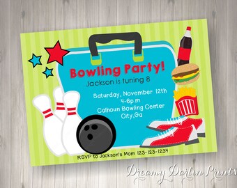 printable bowling party invitation design 5x7 you print etsy