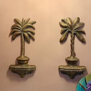 Vintage HOMCO Palm Tree Wall Brackets | Hollywood Regency | 1970s–80s Home Interiors