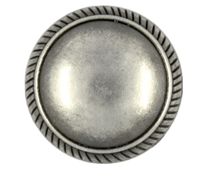 Metal Buttons - Gray Silver Roped Edge Domed Metal Shank Buttons - 23mm - 7/8 inch - 6 pcs