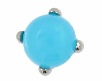 Metal Buttons - Bright Blue Bead Silver Base Metal Shank Buttons - 12mm - 1/2 inch - 6 pcs