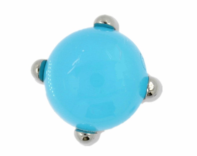 Metal Buttons - Bright Blue Bead Silver Base Metal Shank Buttons - 12mm - 1/2 inch - 6 pcs
