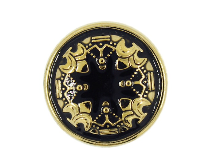 Metal Buttons - Gold Trefoil Crowns Black Enamel Metal Shank Buttons - 20mm - 3/4 inch - 6 pcs