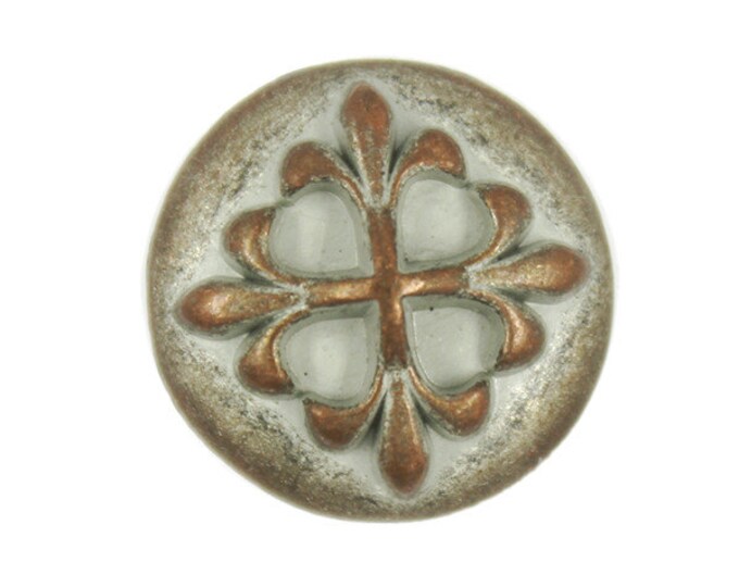 Metal Buttons - Copper White Patina Embossed Baroque Cross Metal Shank Buttons - 20mm - 3/4 inch - 4 pcs