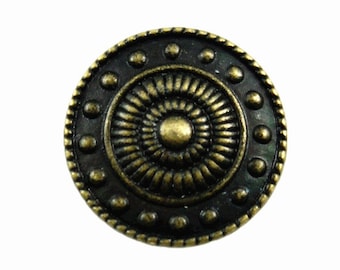 Metal Buttons - Wheel and Beads Metal Shank Buttons in Antique Brass Color - 15mm - 5/8 inch - 6 pcs