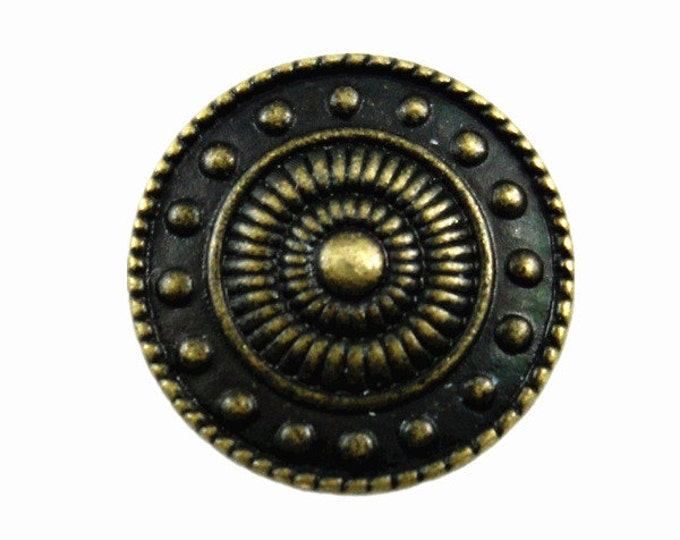 Metal Buttons - Wheel and Beads Metal Shank Buttons in Antique Brass Color - 15mm - 5/8 inch - 6 pcs