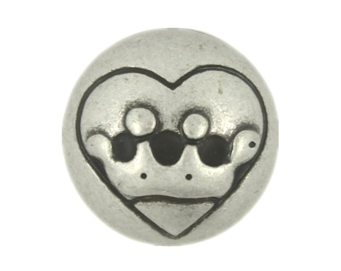 Metal Buttons - Crown in Heart Metal Shank Buttons in Antique Silver Color - 20mm - 3/4 inch - 3 pcs