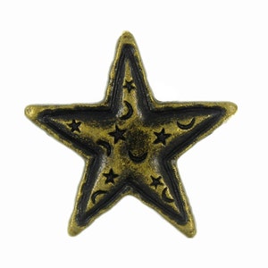 Metal Buttons - Starry Night Star Metal Shank Buttons in Antique Brass Color - 20mm - 3/4 inch - 6 pcs