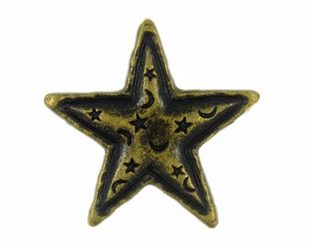 Metal Buttons - Starry Night Star Metal Shank Buttons in Antique Brass Color - 20mm - 3/4 inch - 6 pcs